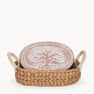 Handmade Bread Warmer & Wicker Basket - Tree of Life Oval - La Cuisine